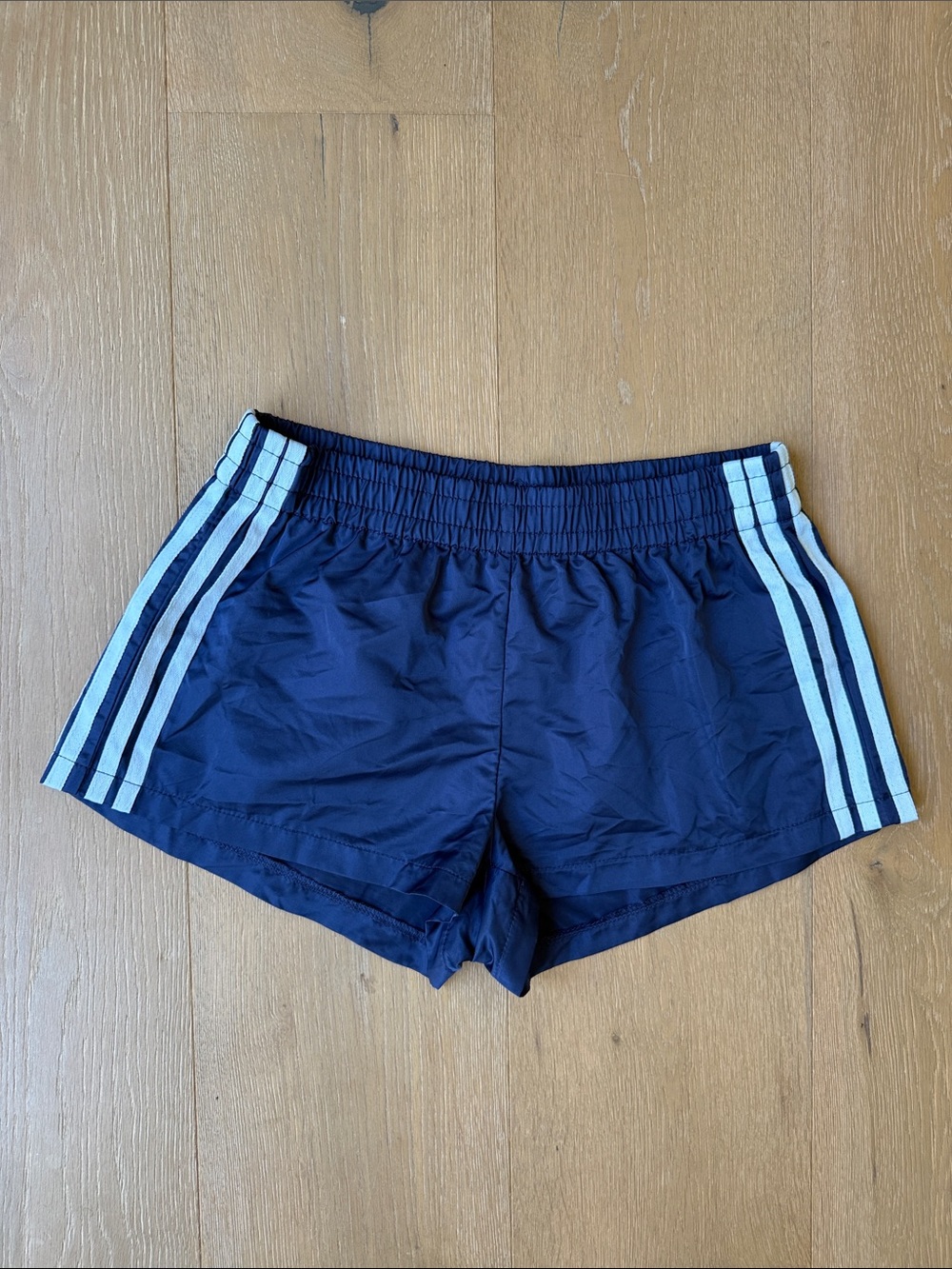 Edikted Navy Shorts with 4 Light Blue Side Stripes, Size XS